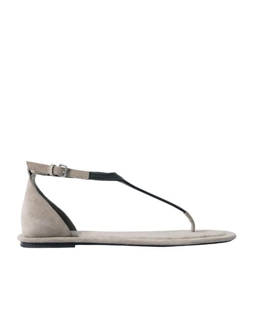 Brunello Cucinelli Metallic Monili-Detailed Flat Sandals
