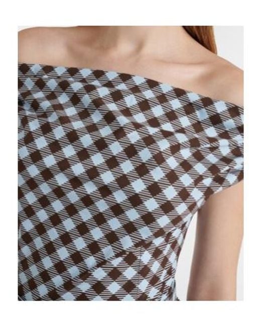 Oscar de la Renta Blue Gingham Cotton-Blend Midi Dress