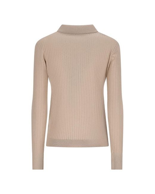 Max Mara Natural Mxpgitano Ribbed Knitted Polo Shirt