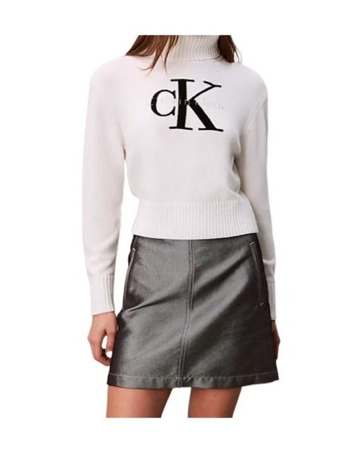 Calvin Klein Gray Soft Chenille Roll Neck Jumper