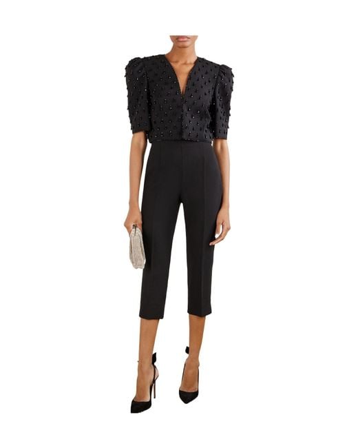Carolina Herrera Black Cropped Crystal-Embellished Wool-Blend Jacket
