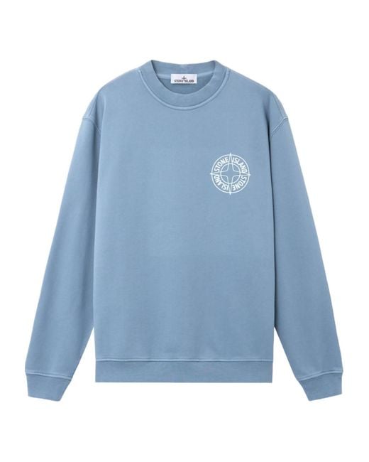 Stone Island Blue Logo Printed Crewneck Sweatshirt for men