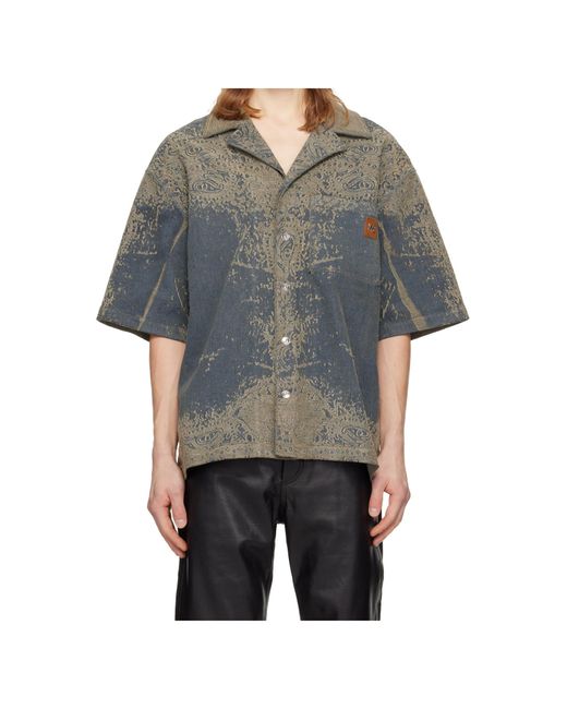 Amiri Gray Paisley Denim Short Sleeve Shirt for men