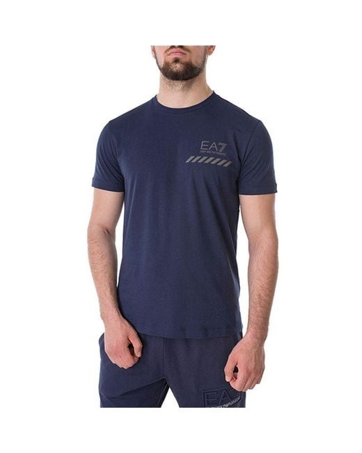 EA7 Blue Round Collar Logo T-Shirt for men