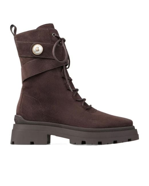 Jimmy Choo Brown Noemi 45 Logo Plaque Combat Boots