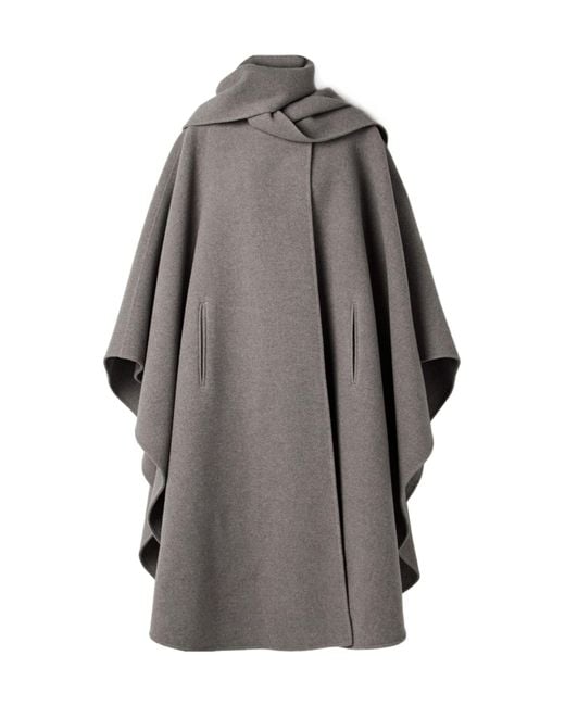 The Row Gray Justino Scarf-Detailed Cape-Effect Wool Coat