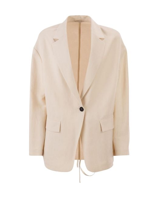 Brunello Cucinelli Natural Fluid Viscose And Linen Twill Jacket With Jewellery