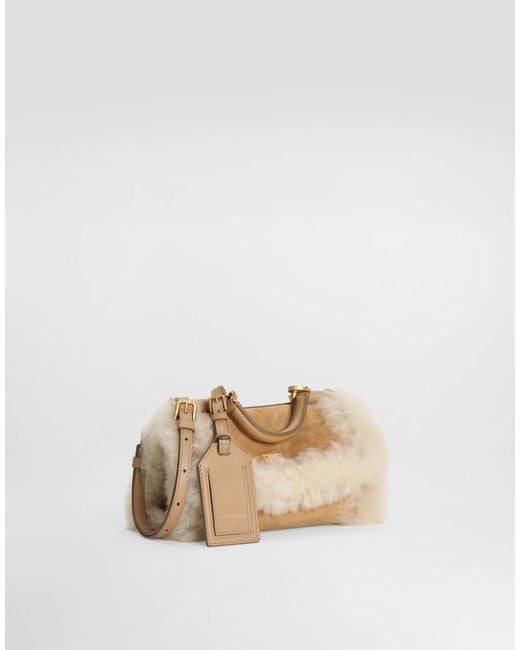 Dolce & Gabbana Natural My Sicily Shearling Tote Bag