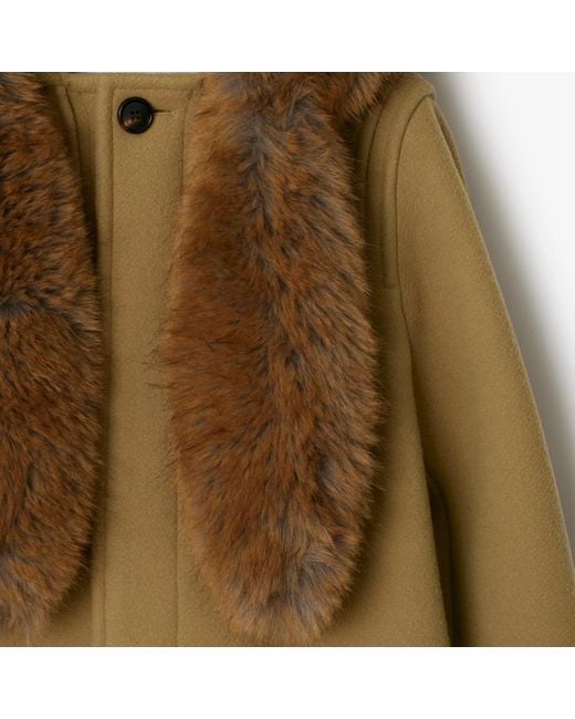 Burberry Natural Faux-Fur Trim Long Sleeved Duffle Coat