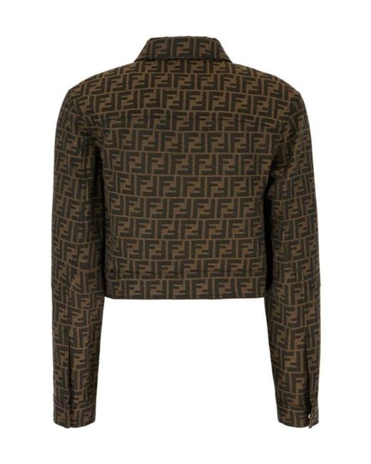Fendi Green Ff-Motif Cropped Jacket