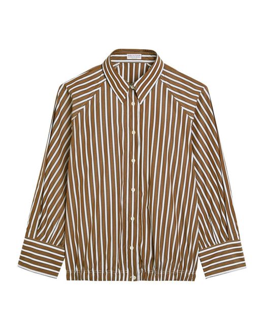 Brunello Cucinelli Brown Striped Boxy Cotton-Poplin Shirt