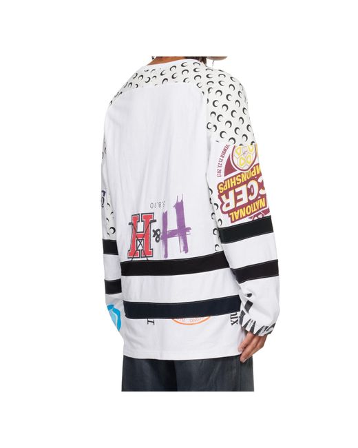 MARINE SERRE White Upcycled Graphic Jersey Ls Hockey T-Shirt for men