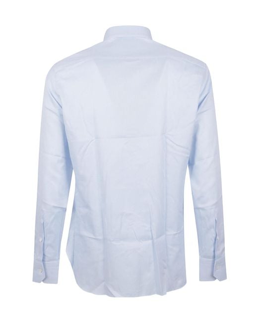 Zegna Blue Micro-Patterned Long-Sleeve Shirt for men