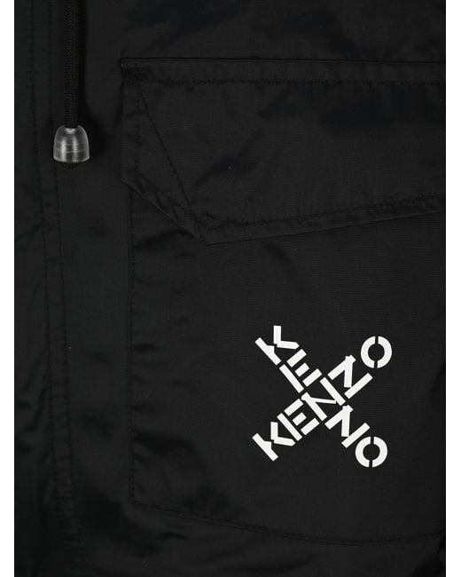KENZO Black X Logo Hooded Rain Jacket for men