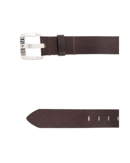 DIESEL White Logo-Buckle Buffalo Leather Belt for men