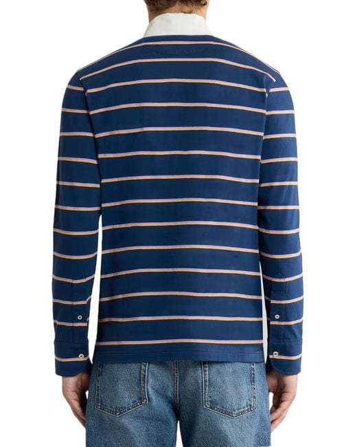 Etro Blue Long-Sleeved Cotton Polo Shirt With Shirt Collar And Striped Motif for men