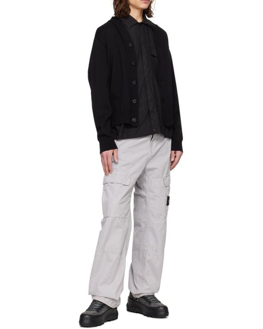 Stone Island Black V-Neck Button-Up Cardigan for men
