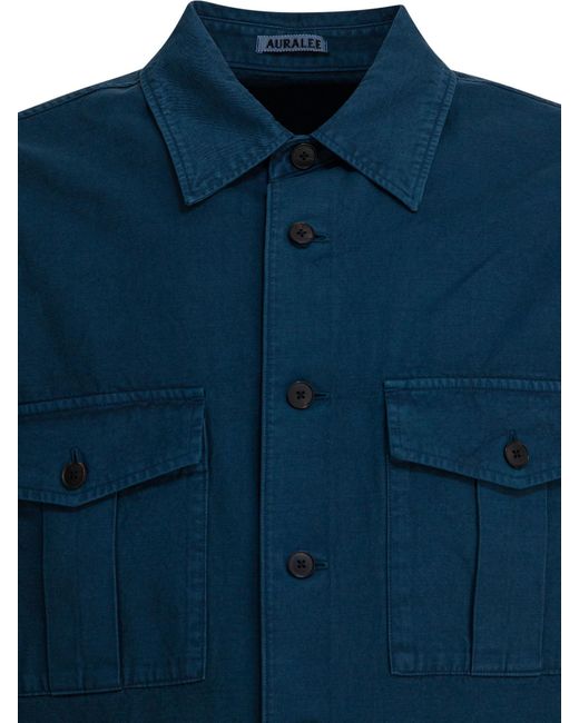 Auralee Blue Double-Pocket Cotton Shirt for men