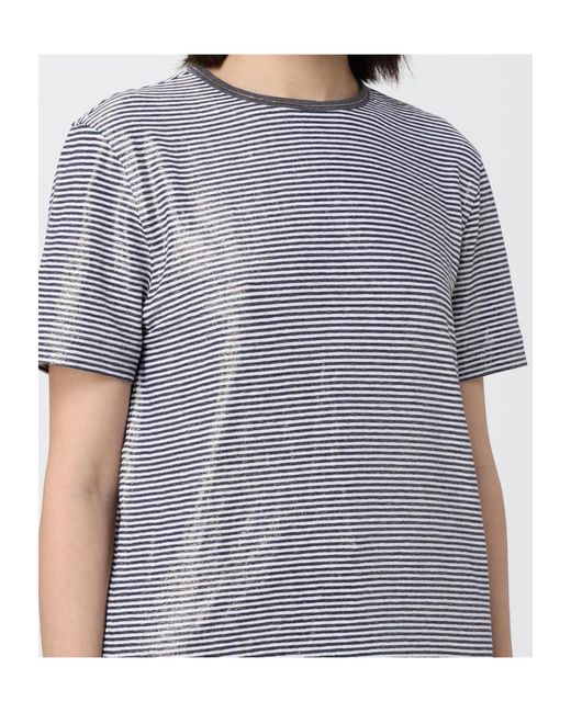 Brunello Cucinelli Gray Shiny Collar Detail T-shirt Multicolor