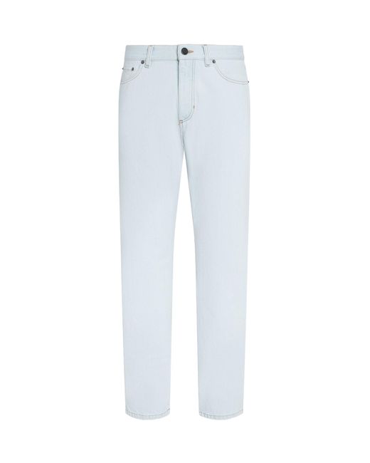 Zegna Blue Roccia Bleached Cotton Jeans for men