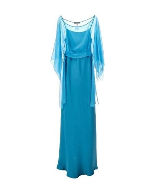 Alberta Ferretti Blue Layered Belted Dress