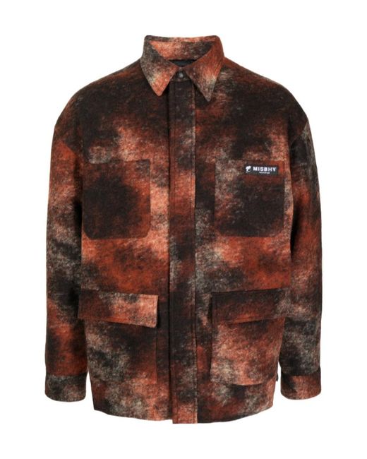 M I S B H V Brown Patterned Logo-Patch Shirt for men
