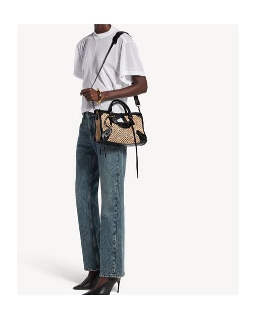 Balenciaga Black Le City Medium Raffia Tote Bag