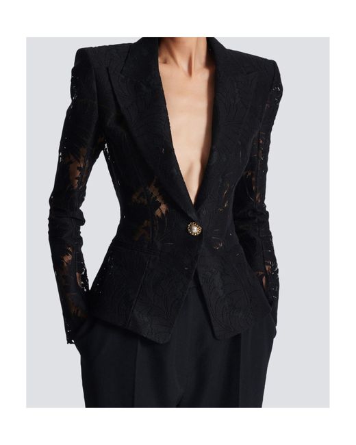 Balmain Black 1-Button Fitted Lace Jacket