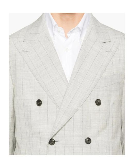 Caruso White Norma Double-Breasted Check-Pattern Suit for men