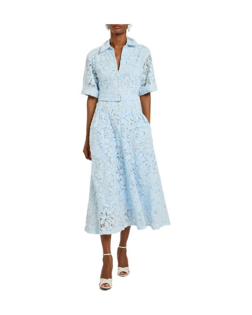 Jonathan Simkhai Blue Floral-Appliquéd Lace Midi Shirt Dress