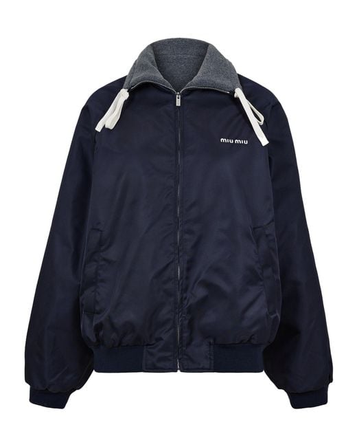 Miu Miu Blue Zip-Up Nylon Bomber Jacket