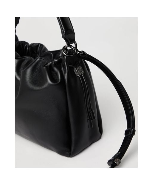 Brunello Cucinelli Black Embellished Drawstring Shoulder Bag