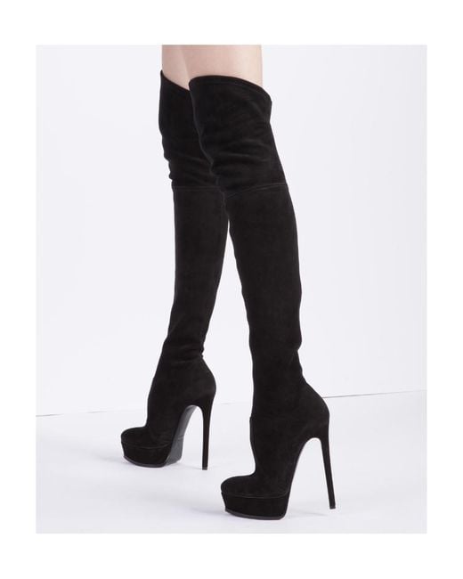 Casadei Black Flora Platform Over-The-Knee Boots