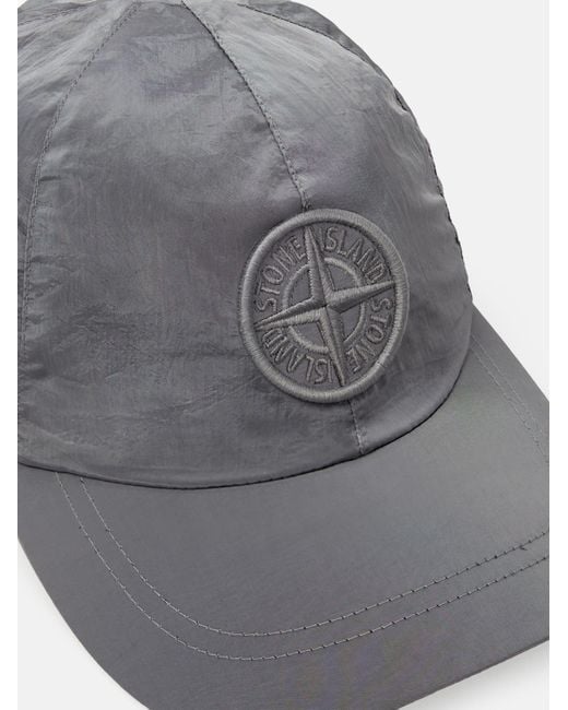Stone Island Gray Logo Embroidered Curved Peak Baseball Cap for men