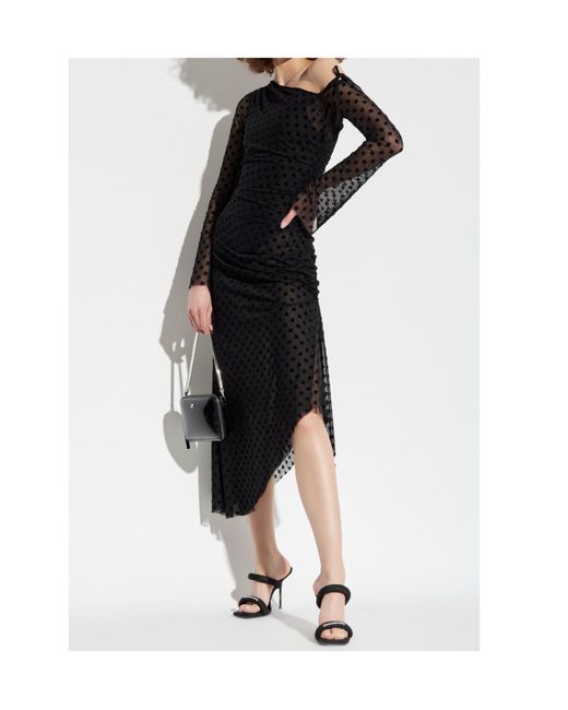 M I S B H V Black Logo-Flocked Midi Dress