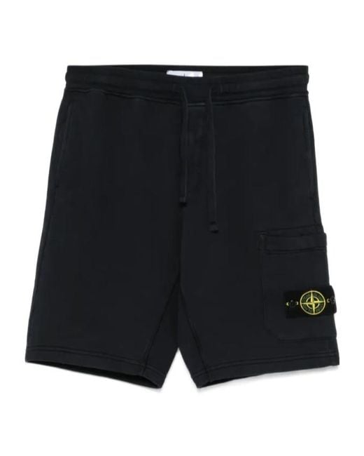 Stone Island Black Compass Badge Sports Shorts for men
