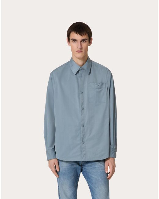 Valentino Blue Logo Plaque Buttoned Shirt Jacket for men