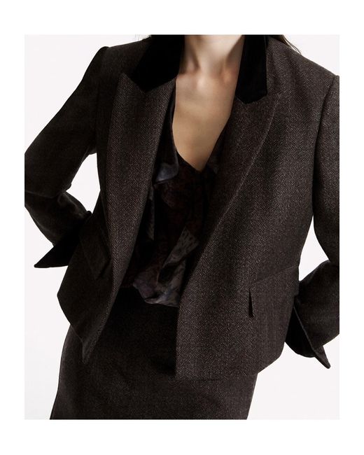 Marella Black Collared Cropped Casual Jacket