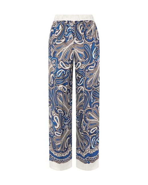 P.A.R.O.S.H. Blue Printed Straight-Leg Silk Pants