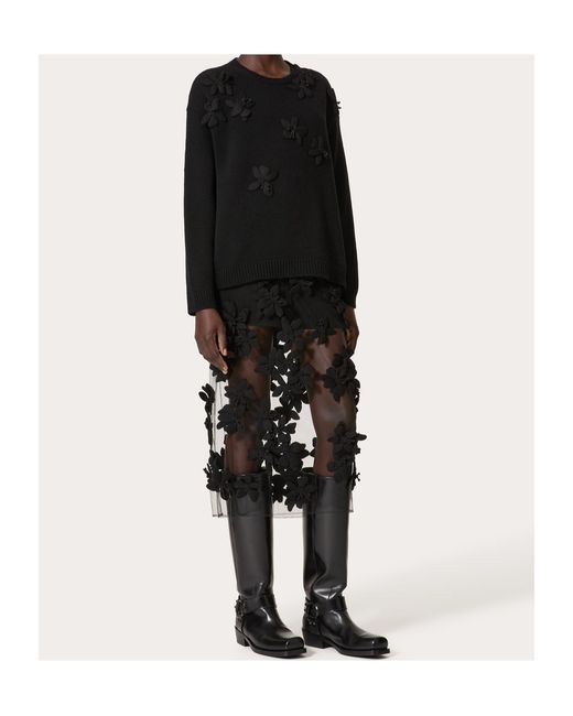 Valentino Black Floral Embellished Crewneck Jumper