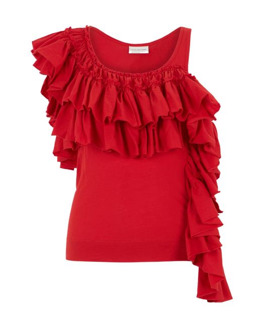 Dries Van Noten Red Humza Ruffled Tank Top