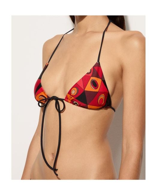 Emilio Pucci Red Pucci Occhi-Printed Triangle Drawstring Bikini Top