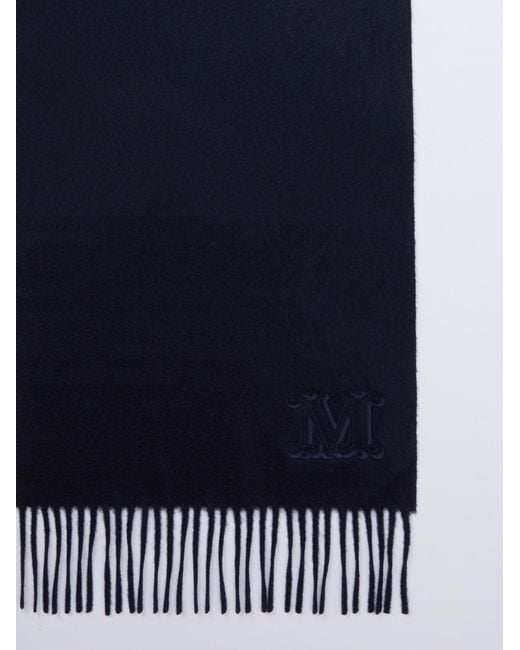 Max Mara Blue Logo Embroidered Fringe Scarf