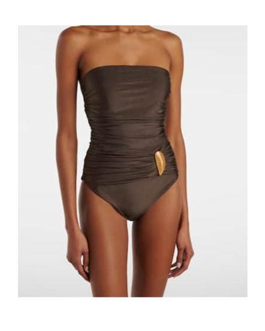 Jonathan Simkhai Brown Lorena Appliqué Ruched Swimsuit