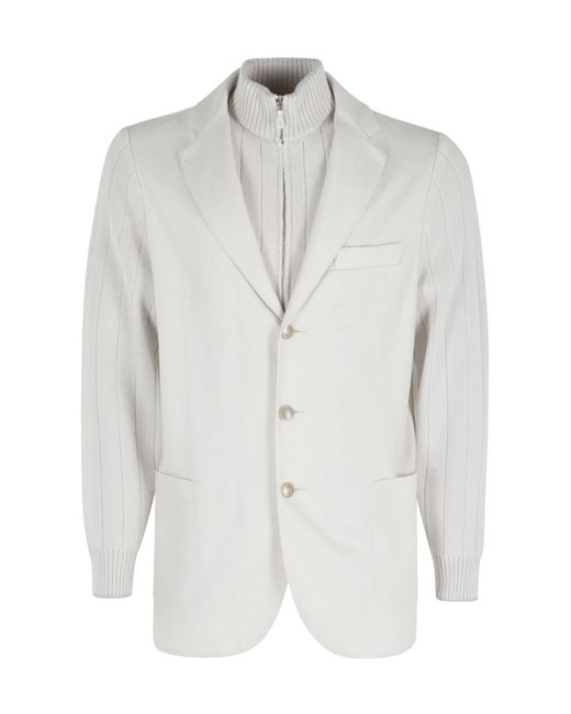 Eleventy Gray Single Breasted Ribbed-Knit Blazer for men