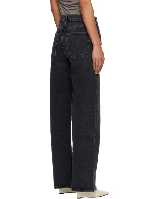 Agolde Black Harper Mid-Rise Wide-Leg Jeans