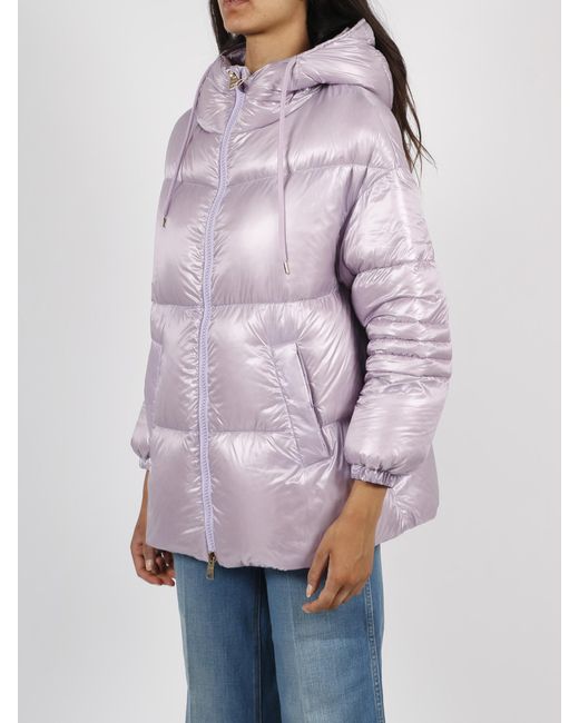 Herno Purple Metallic Hooded Down Jacket