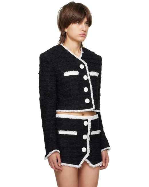 Balmain Blue Short Tweed Jacket With Contrasting Details