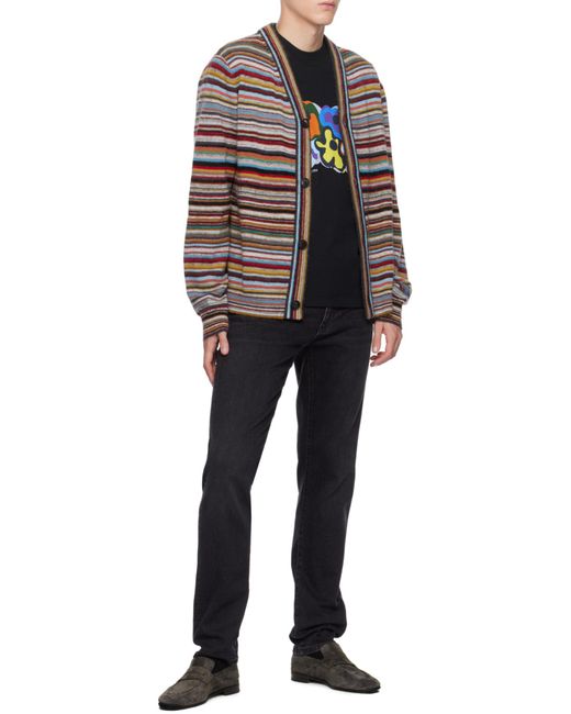 Paul Smith Gray Signature Stripe V-Neck Cardigan for men