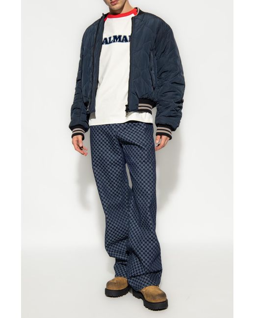 Balmain Blue Flocked Logo Crewneck T-Shirt for men